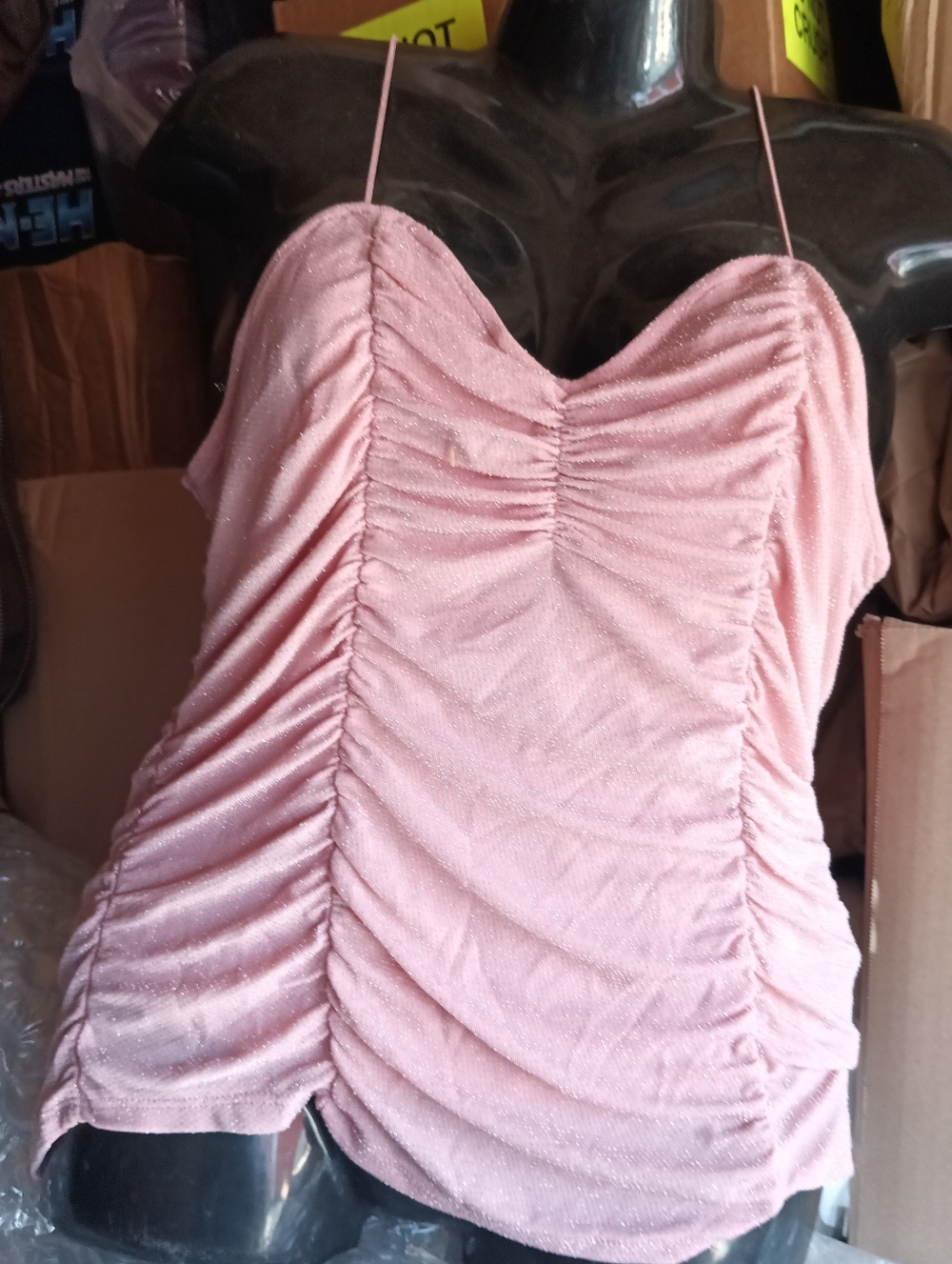 Ruched Pink Spaghetti-Strap Women's Top